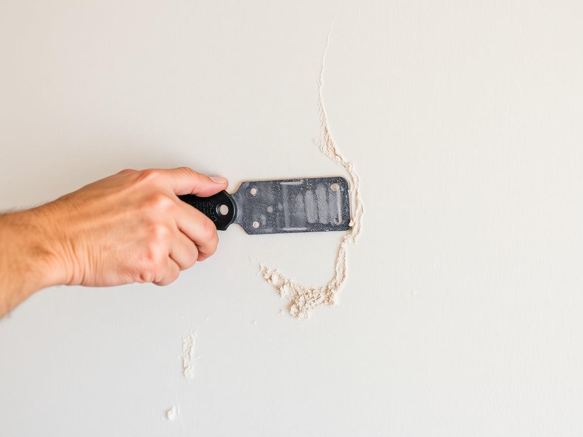 Drywall patch being smoothed with a putty knife